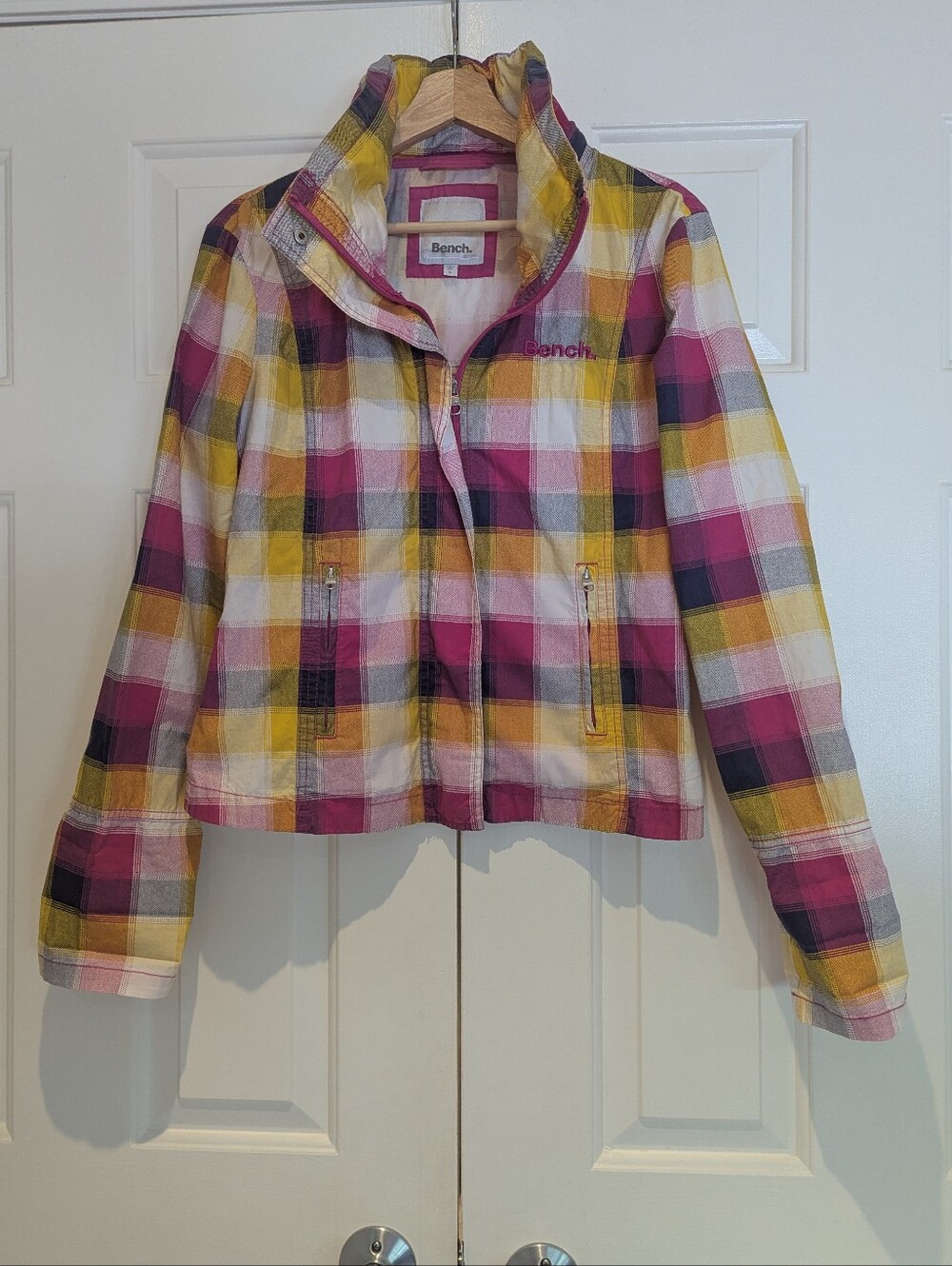 Bench Pink Yellow Plaid Zip-Up 100% Cotton Jacket Y2K 90s Gorpcore Harajuku S/M